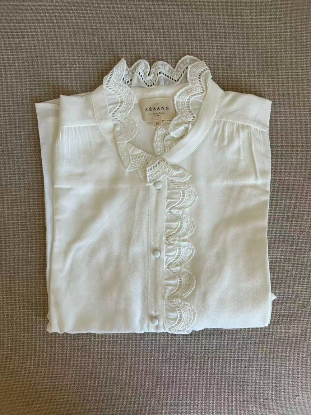 Sezane Chlo Silk Shirt Blouse FR38/US6 Ecru Ivory French Classic Causal - Picture 7 of 12